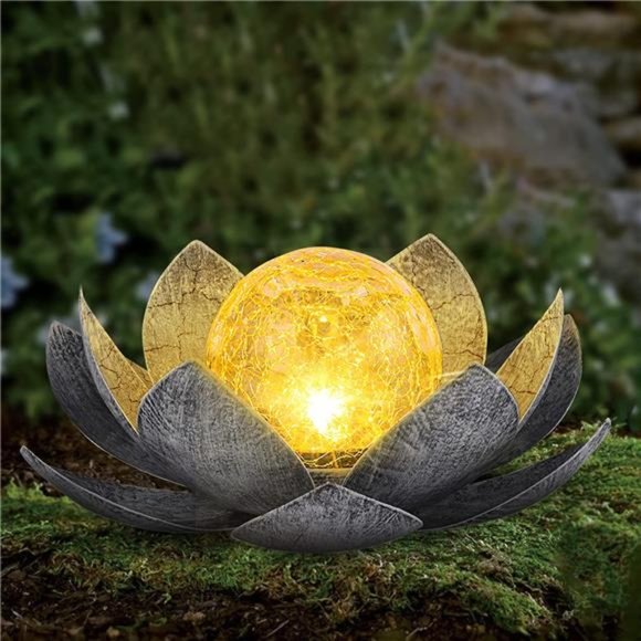 Garden Solar Light Outdoor(2Pack) ,Crackle Globe Glass Lotus Decoration